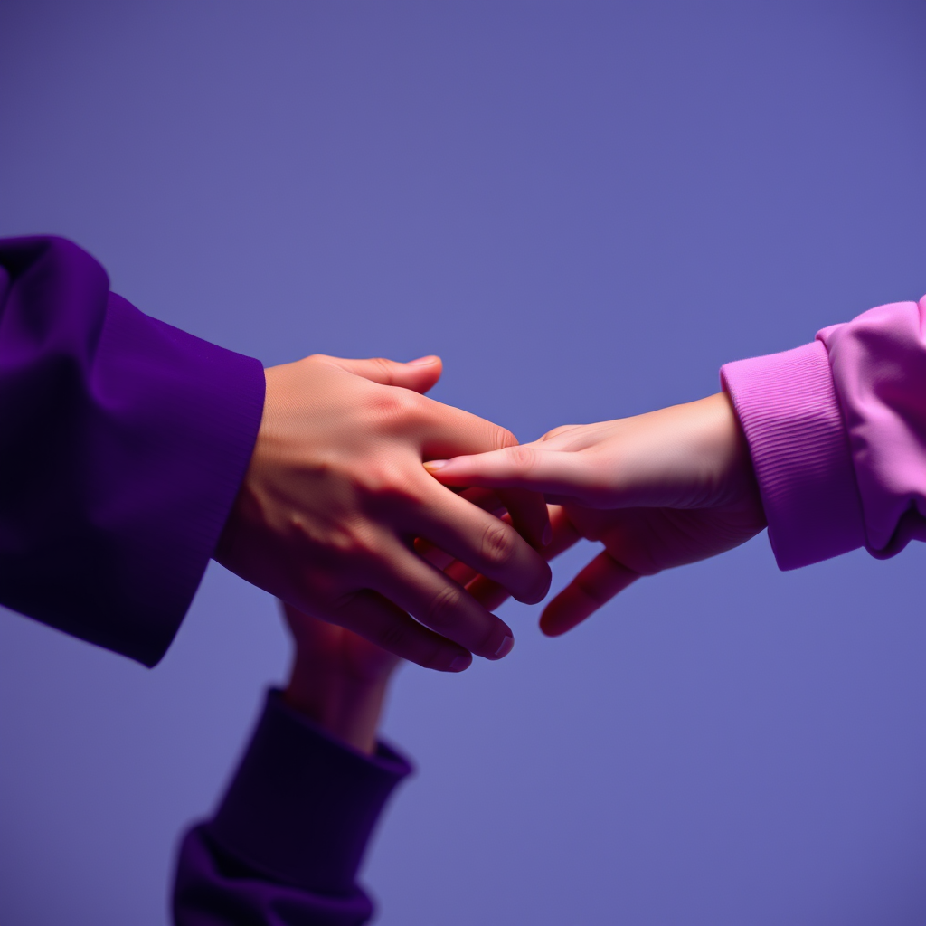 hands helping each other up, representing connection and empowerment, powerful feel, purple theme